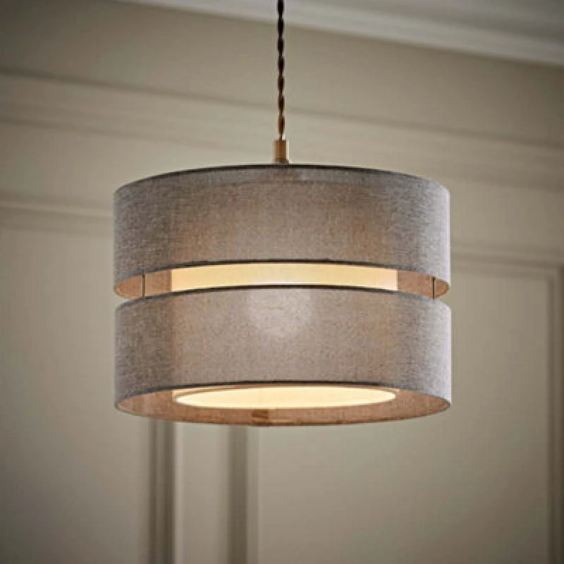 Image of Valuelights Sophia 2 Tier Grey Linen Drum Ceiling Lamp Shade (D)30Cm