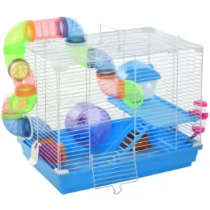 Image of Hamster Cage Carrier Small Animal House w/ Exercise Wheels Tunnel Tube - Pawhut