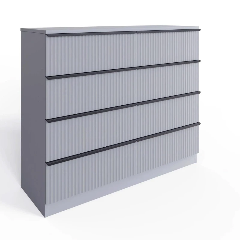 Image of FWStyle FWStyle 8 Drawer Chest Of Drawers Dark Matt Grey Scalloped Design Grey One Size Unisex 5056413129345