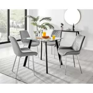 Image of Furniture Box Seattle Glass and Black Leg Square Dining Table & 4 Grey Pesaro Silver Chairs
