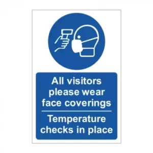 Image of All Visitors Please Wear Face Coverings/Temperature Checks in Place Safety Sign - RPVC - 200mm x 300mm
