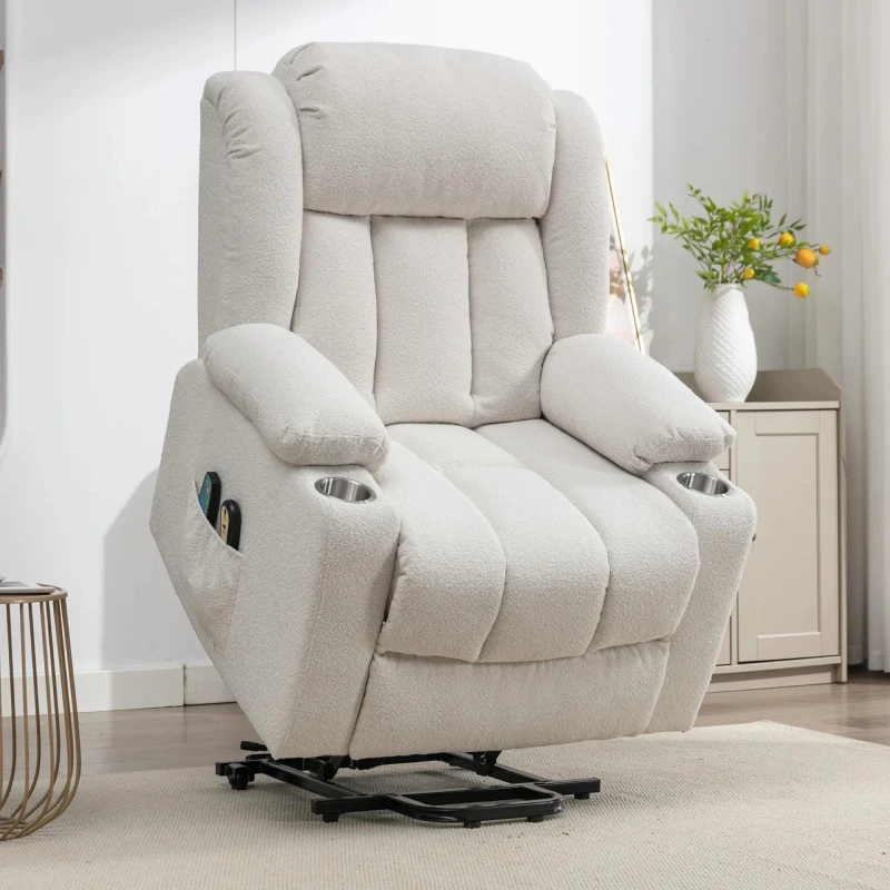 Image of Artemis Home Lovell Electric Lift Assist Riser Recliner with Massage & Heat in Cream Cream Unisex