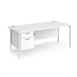 Image of Office Desk Rectangular Desk 1800mm With Pedestal White Top With White Frame 800mm Depth Maestro 25 MH18P2WHWH