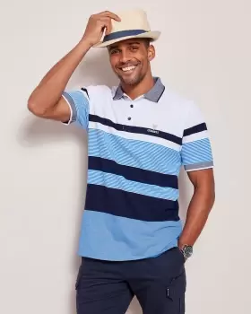 Image of Cotton Traders Mens Guinness Short Sleeve Multi Stripe Polo Shirt in Blue