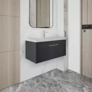 Image of Hudson Reed Juno Wall Hung 1-Drawer Vanity Unit with Basin 2 800mm Wide - Graphite Grey