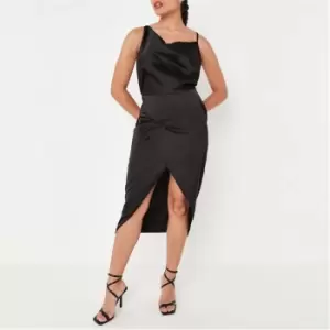Image of Missguided Asym Strap Drape Satin Midi Dress - Black