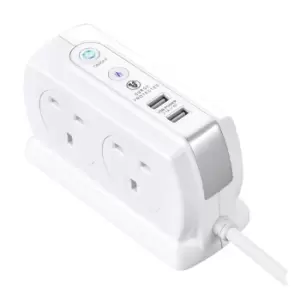 Image of Masterplug 4 Socket 2m Switched Compact Surge Extension Lead + USB (2 port 3.1A) - Gloss White