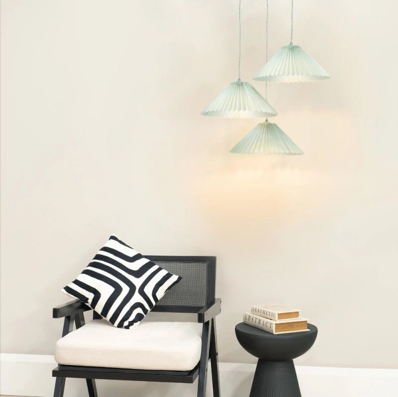 Image of ValueLights Akira Pleated 3 Way Triple Drop Ceiling Pendant Light with LED Bulbs Bright Blue