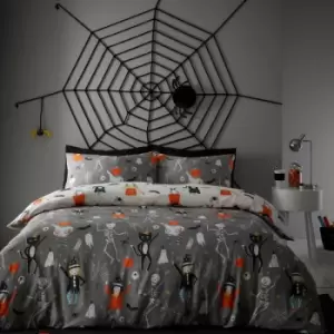 Image of Bedlam Halloween Party Glow In The Dark Duvet Cover Set, Grey, Single