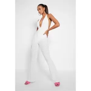 Image of I Saw It First White Halterneck Wide Leg Textured Jumpsuit - White