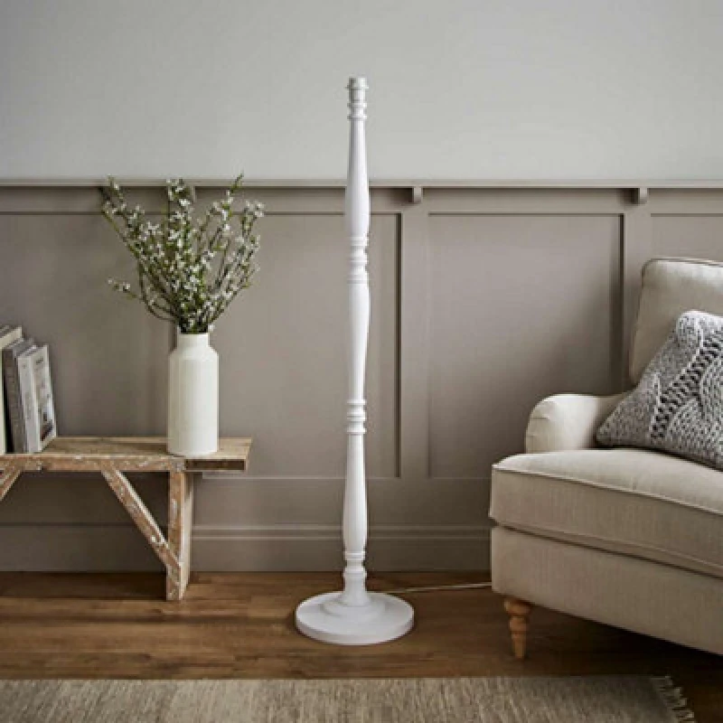 Image of ValueLights Victoria Traditional Wooden Stem Floor Lamp Base White