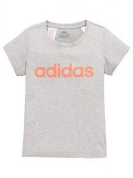 Image of adidas Youth Girls Essentials Linear T-Shirt - Grey, Size 5-6 Years, Women