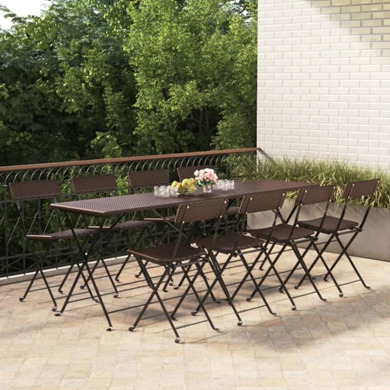 Image of VIDAXL Folding Bistro Chairs 8 pcs Brown Poly Rattan and Steel Vidaxl 8720845666125