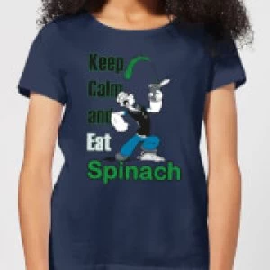 Image of Popeye Keep Calm And Eat Spinach Womens T-Shirt - Navy - S