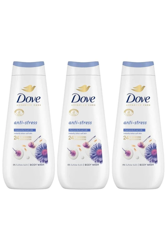 Image of Dove 'Body Wash' Anti-Stress for 24H Renewing Micromoisture, 3x 400ml White