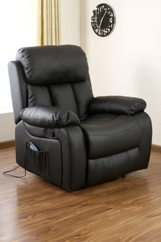 Image of More4Homes Chester Bonded Leather Manual Recliner Chair with Heat And Massage Black