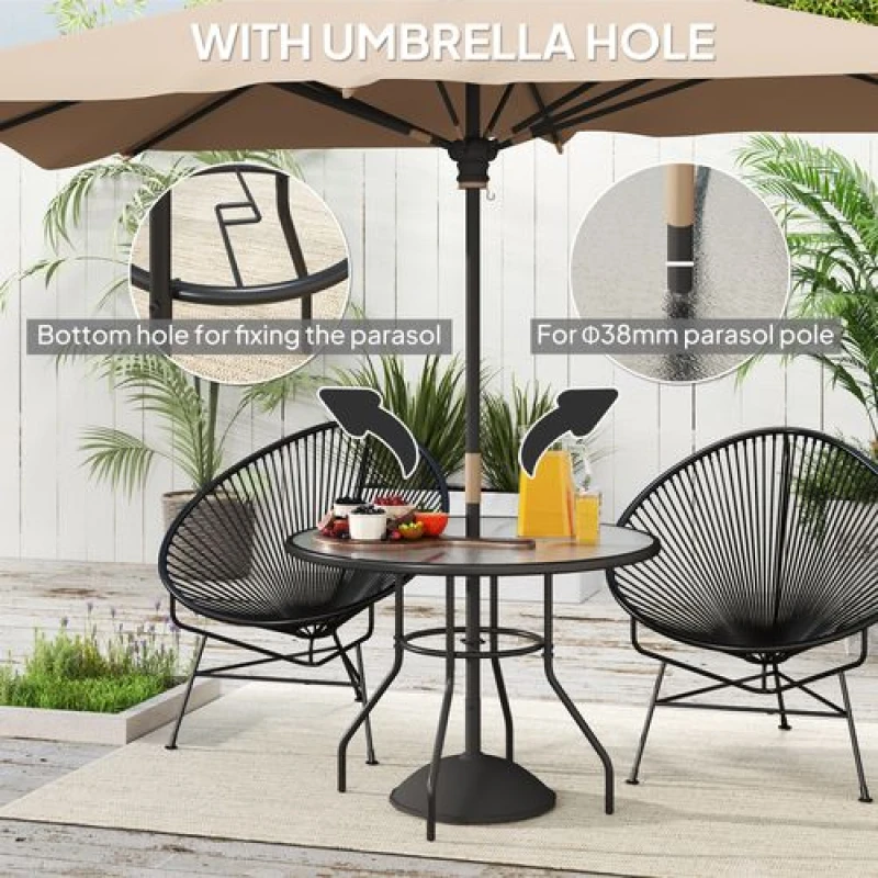 Image of Outsunny Outdoor Round Dining Table Tempered Glass Top w/ Parasol Hole 100cm, Black 84B-309V01BK
