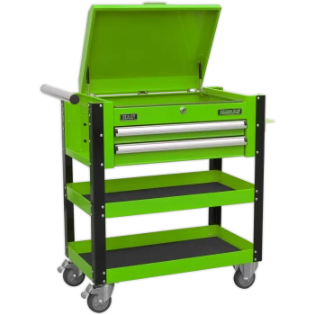 Image of Sealey 2 Drawer Heavy Duty Mobile Tool & Parts Trolley Green & Black