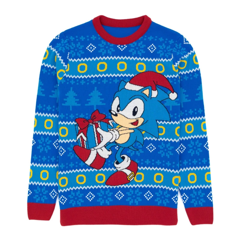Image of Sonic the Hedgehog Christmas Jumper Blue male