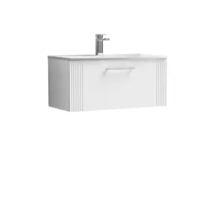Image of Nuie Deco 800mm Wall Hung Single Drawer Vanity & Basin 4 - Satin White