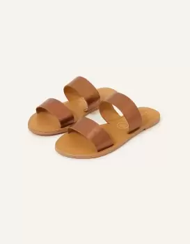 Image of Accessorize Womens Two Strap Leather Wide Fit Sliders Bronze, Size: 40