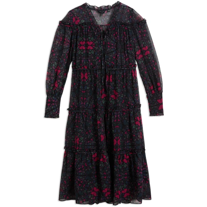 Image of Ted Baker Ellyah Ruffle Midi Dress - Black 6