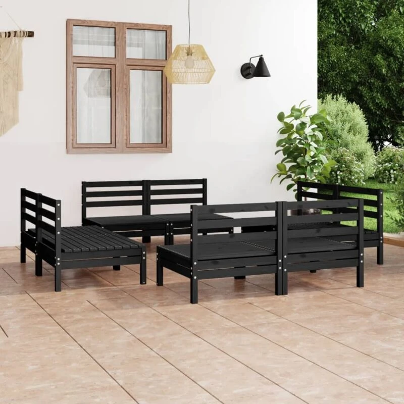 Image of VIDAXL 8 Piece Garden Lounge Set Black Solid Pinewood Vidaxl 8720286682982