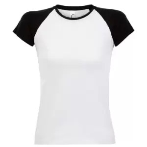 Image of SOLS Womens/Ladies Milky Contrast Short/Sleeve T-Shirt (L) (White/Black)