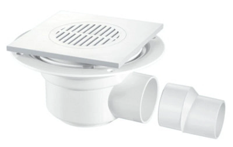 Image of McAlpine TSG50T6WH 50mm Water Seal Trapped Gully, Tile/Grating with removable Grid, 2" Horizontal Outlet and 2" x 1.5" Socket Reducer White