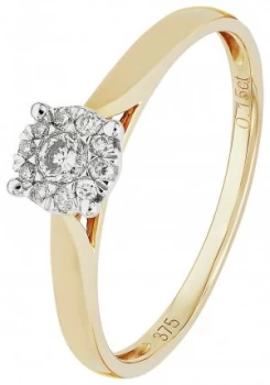 Image of Revere 9ct Gold 0.15ct tw Diamond Cluster Ring