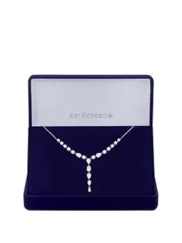 Image of Jon Richard Rhodium Plated Cubic Zirconia Pear Y Necklace - Gift Boxed, Silver, Women