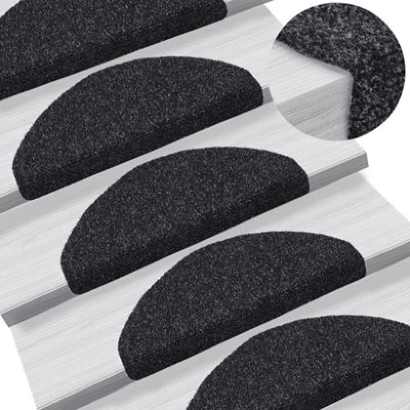 Image of vidaXL 15x Self-adhesive Stair Mats Needle Punch 65x21x4cm Black Tread Rugs