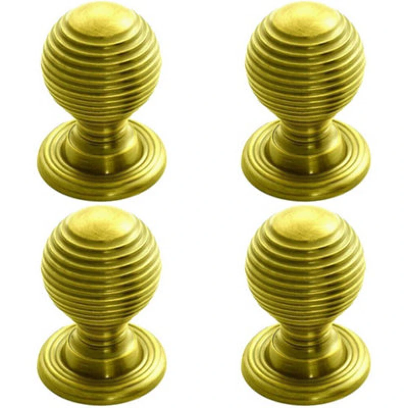 Image of Loops 4x Textured Reeded Ball Cupboard Door Knob 28mm Dia Polished Brass Handle Metallics unisex