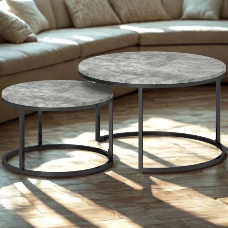 Image of FURNOS 2PC Nesting Tables With Faux Marble Tabletop Living Room in Grey Grey Unisex