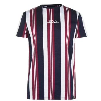 Image of Fabric Stripe T Shirt - Navy/Burg