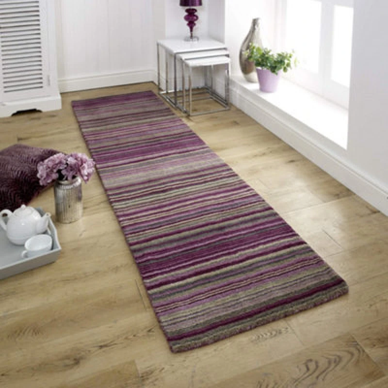 Image of Melrose Mubai Stripe Wool Made Berry Runner Area Rug 060/230Cm