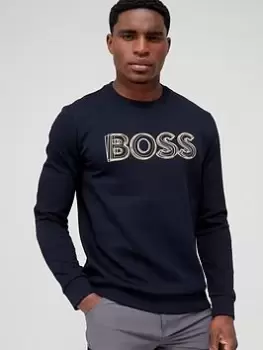 Image of BOSS Salbo 1 Logo Sweatshirt - Dark Blue, Dark Blue, Size L, Men