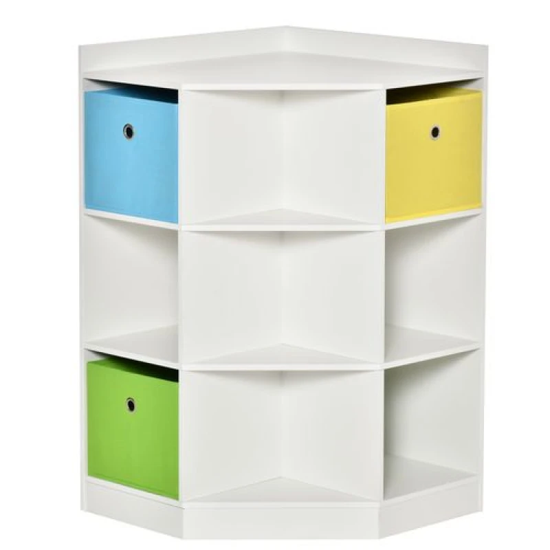 Image of Homcom 3 Tier Kids Bookcase Toy Organiser Storage W/ 3 Fabric Drawers, White 311-044WT