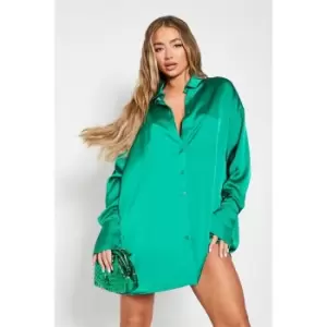Image of I Saw It First Oversized Satin Shirt - Green