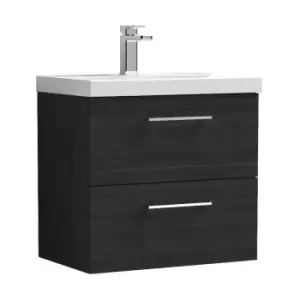 Image of Nuie Arno Charcoal Black 600mm Wall Hung 2 Drawer Vanity Unit with 50mm Profile Basin - ARN624D - Charcoal Black