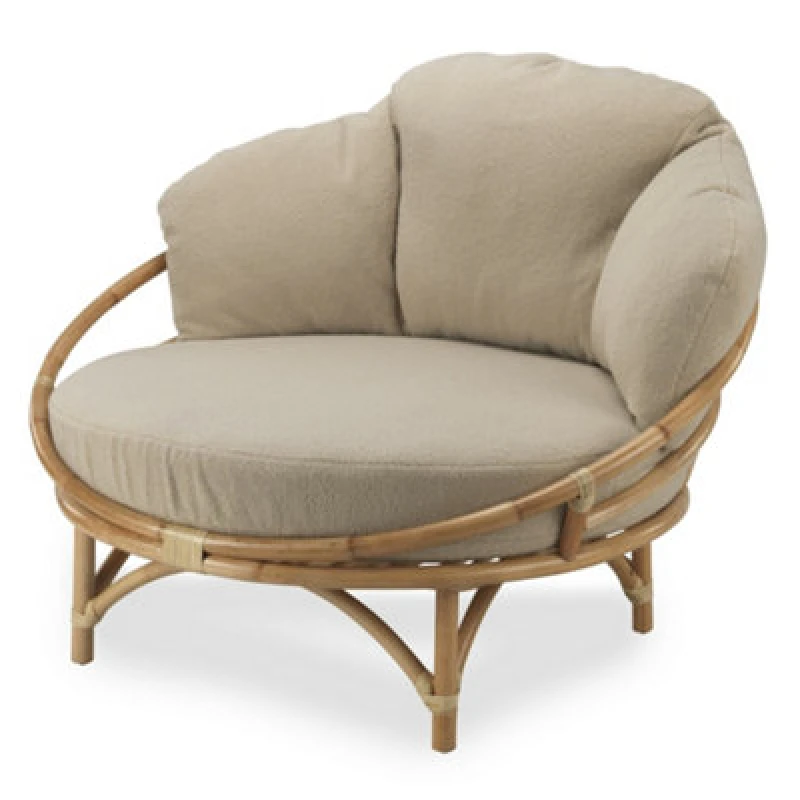 Image of Desser Snug Natural Cuddle Chair Rattan With Boucle Latte Cushion