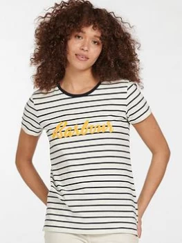Image of Barbour Keilder Stripe Logo Tee - White/Navy, Size 14, Women