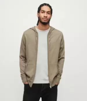 Image of AllSaints Mens Mode Merino Zip Hoodie, ASH Green Marl, Size: XS