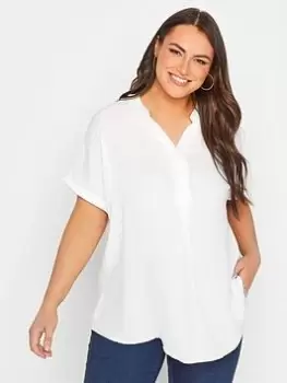 Image of Yours Short Sleeve Half Placket Blouse - White, Size 22-24, Women