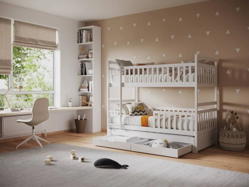 Image of Flair Elvis Bunk Bed with Trundle & Drawers in White Size: EU Single White Unisex EU Single