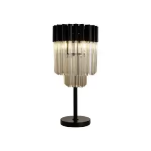 Image of Luminosa Poland Table Lamp 3 Light E14, Matt Black, Cognac Sculpted Glass