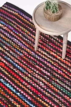 Image of Handwoven Multi Coloured Recycled Chindi Folk Rug