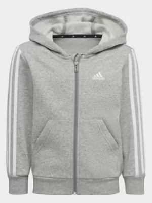 Image of Boys, adidas Essentials 3-stripes Zip Hooded Jacket, Grey, Size 4-5 Years