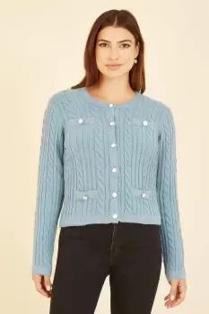 Image of Blue Cable Knit Cropped Button Up Cardigan