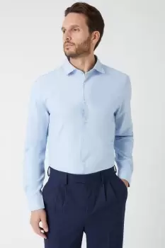 Image of Blue Long Sleeve Slim Basket Weave Smart Shirt